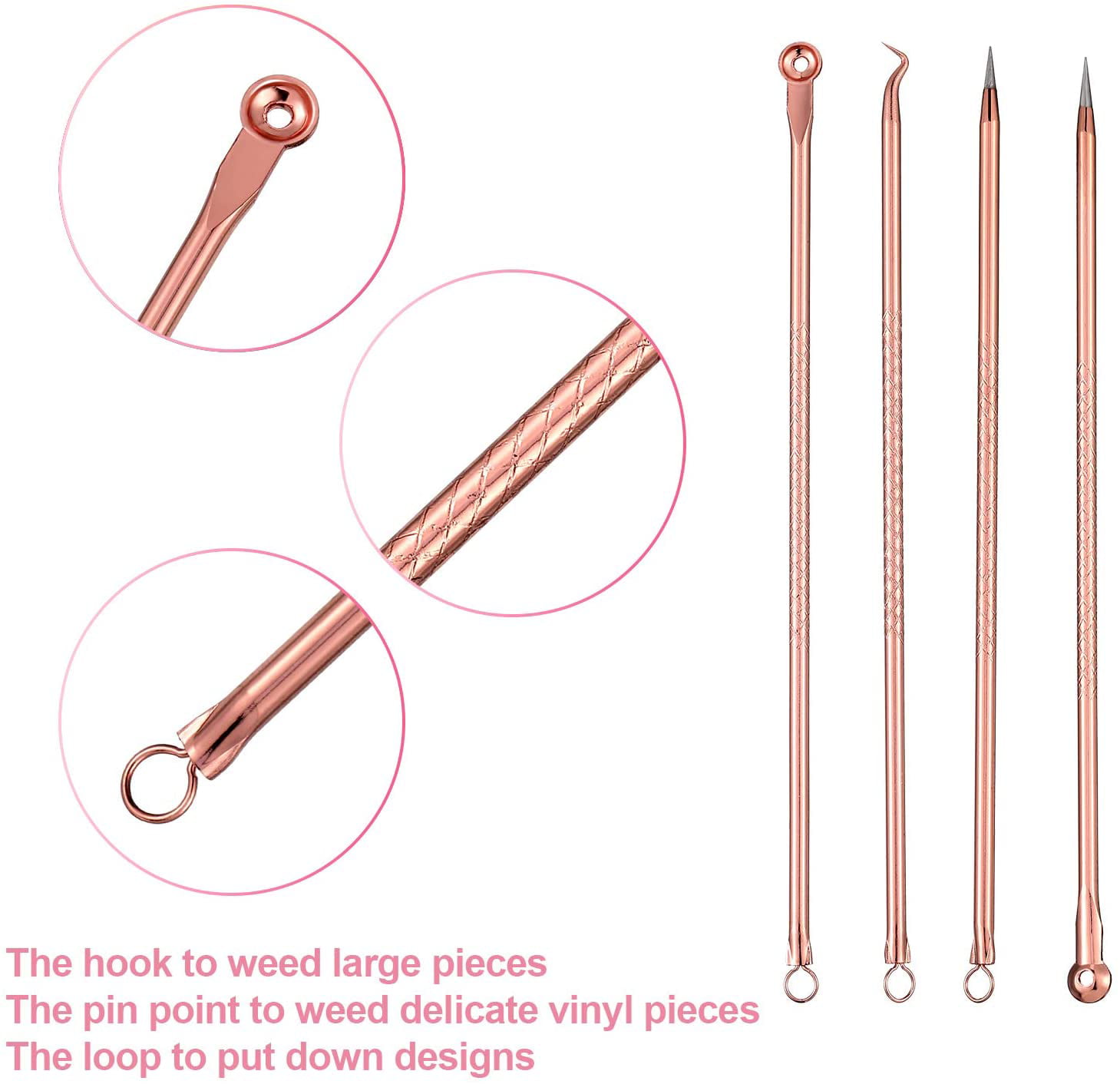 7 Pieces Craft Vinyl Weeding Tool Stainless Steel Whitehead Blackhead Removal Needles Tweezers Precision Vinyl Weeding Tool with PU Leather Case for Adhesive Vinyl Sticker Rose Gold 