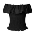 thumbnail image 7 of LEKWK Off the Shoulder Tops for Women Ruffle Short Sleeve Smocked Peasant Blouses Slim Fit Going Out Crop Tops Summer Fashion Beach Vacation Daily Outfits, 7 of 7
