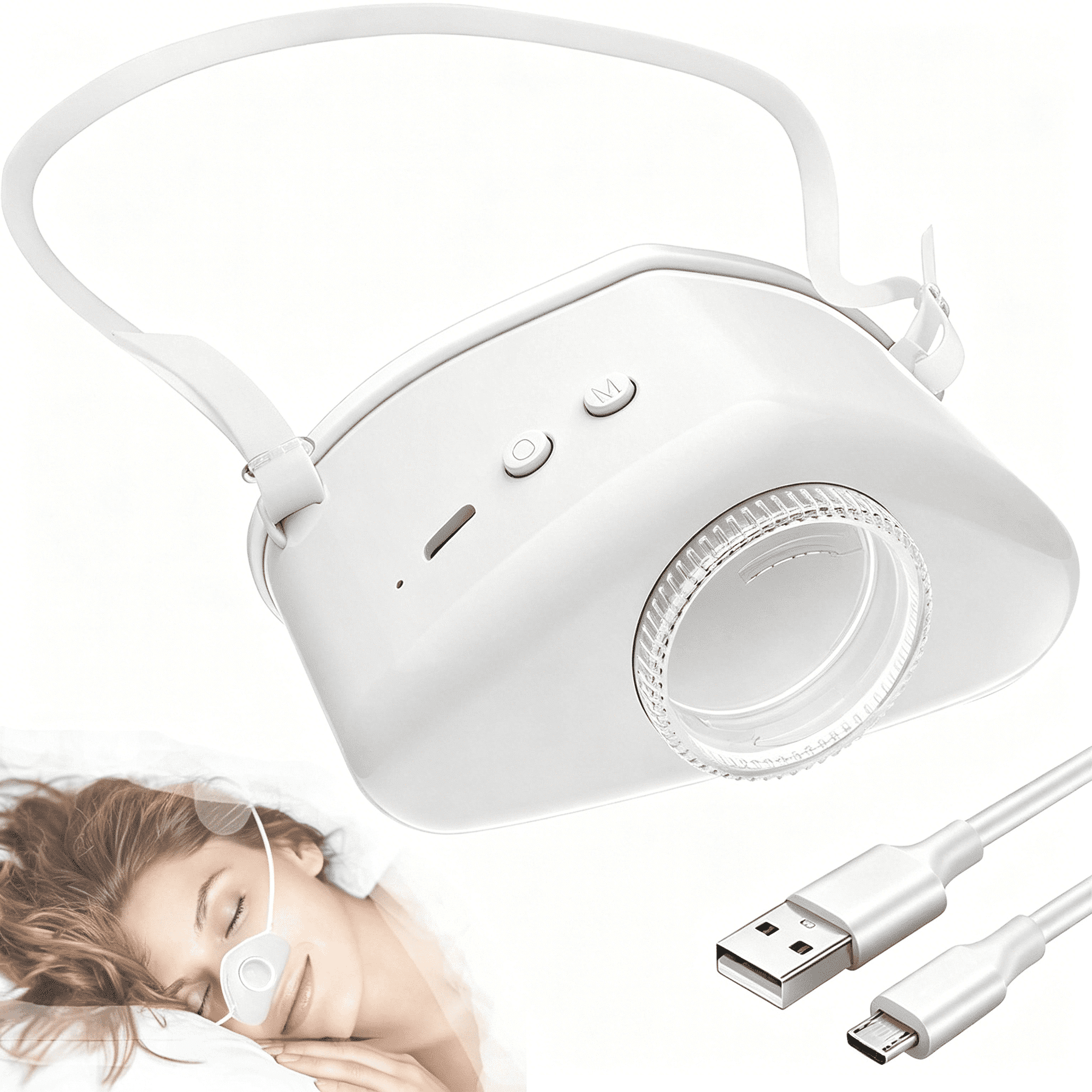 XIRQI 4 In1 Anti Snoring Device with Gentle Moisturizing Mist,Wearable Nose Snoring Aid White,M