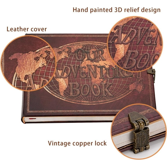 "Our Adventure Book" Scrapbook - 180-Page Embossed Leather Cover, DIY Travel/Wedding/Anniversary Memory Photo Album
