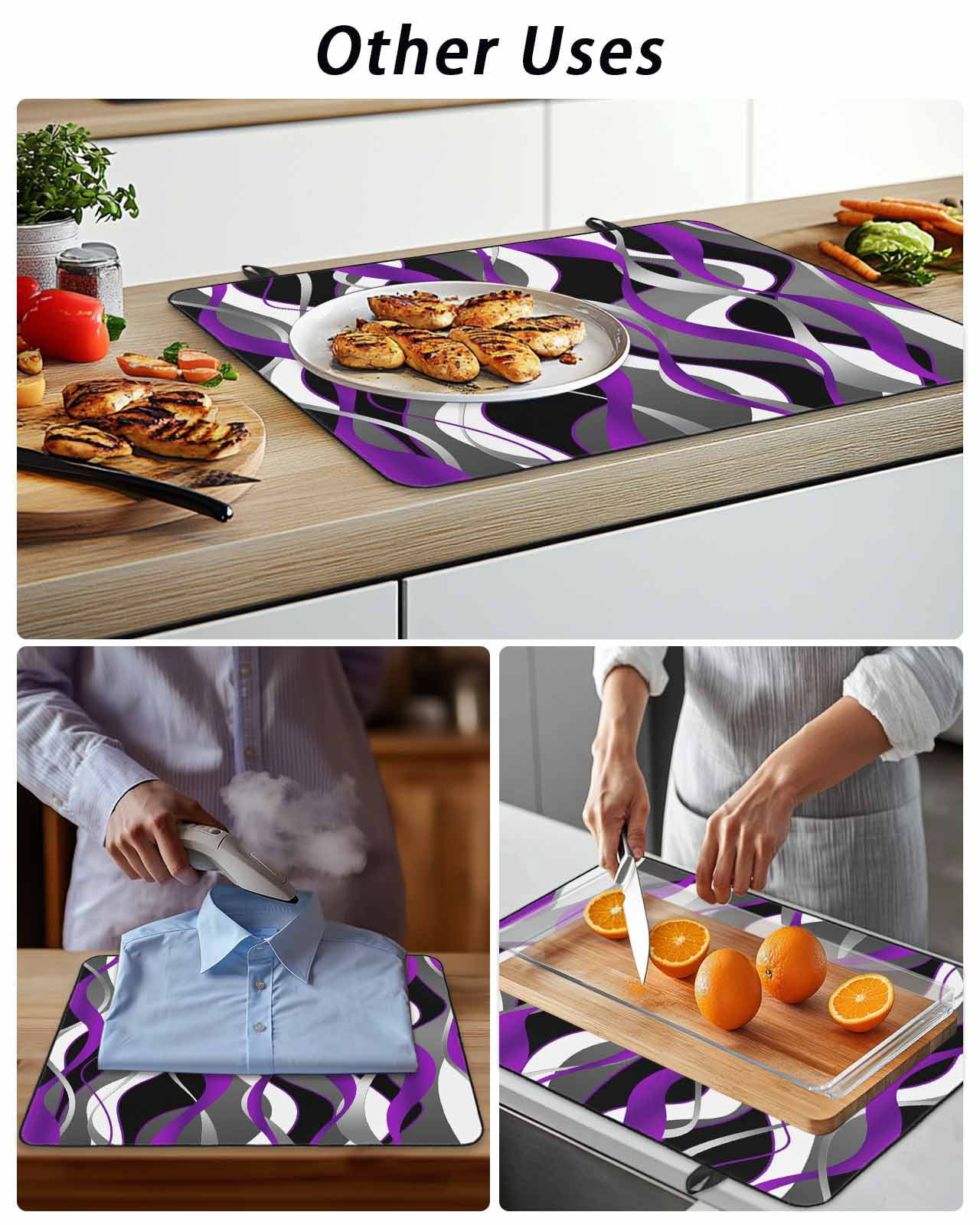 Stove Top Covers for Electric Stove, Purple Stripe Glass Stovetop Cover Protector, Black Grey White Gradient Striped Geometric Induction Cooktop Protector Oven Mat for Kitchen Countertop 31"x24"