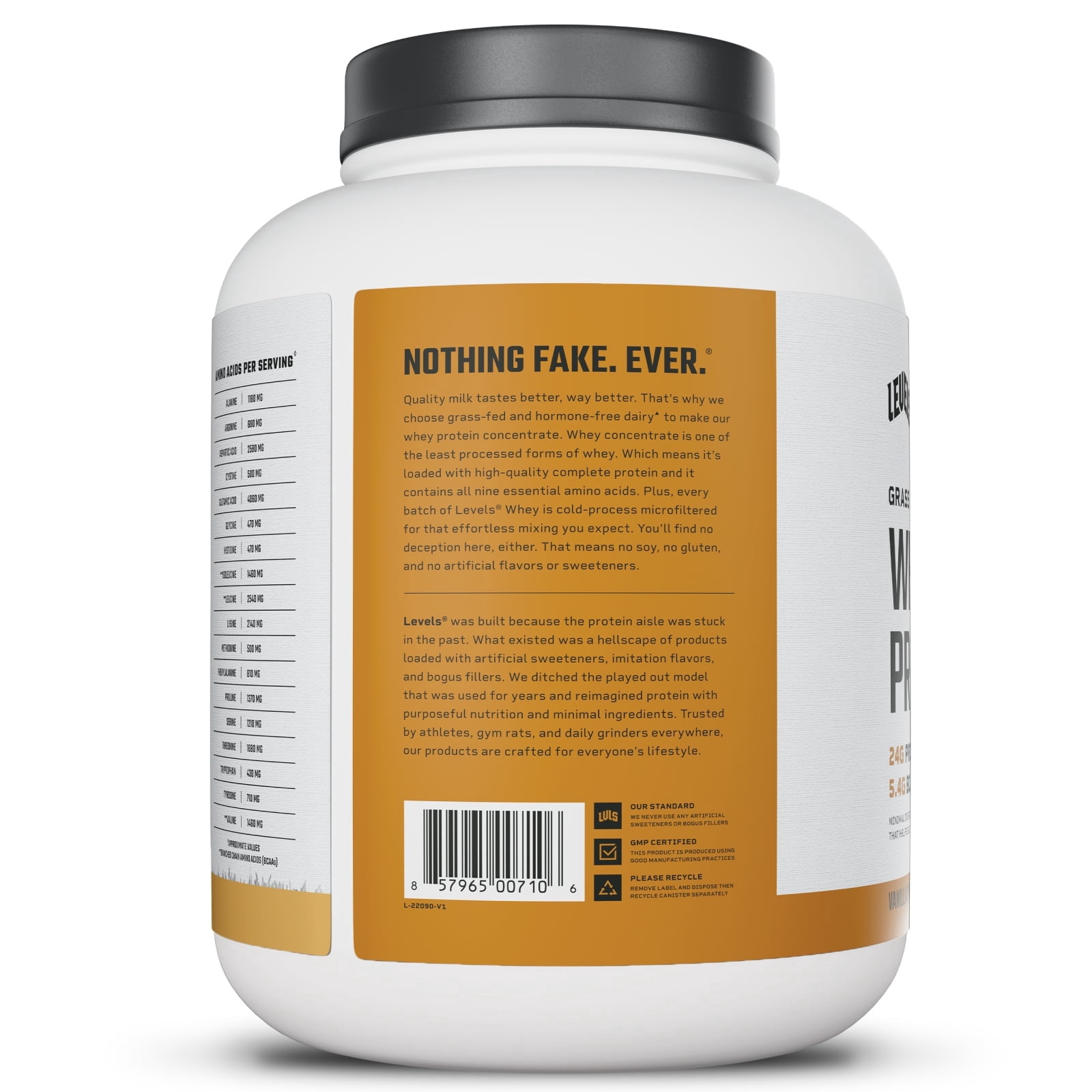 Levels Grass Fed Whey Protein Powder, No Artificials, 24G of Protein, Vanilla Cinnamon, 5LB