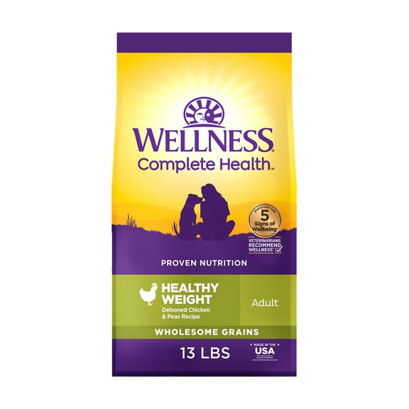 Wellness Complete Health Dry Dog Food, Wholesome Grains, Natural, Healthy Weight Chicken & Peas Recipe, (13-Pound Bag)