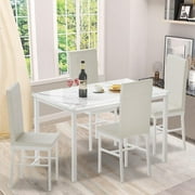 5 Piece Kitchen Dining Table and Chair Set, Dining Room Table Set with Faux Marble Table PU Leather Padded Chairs, Rectangle Dining Table Set for 4, Dinette Set for Kitchen Dining Room Small Space