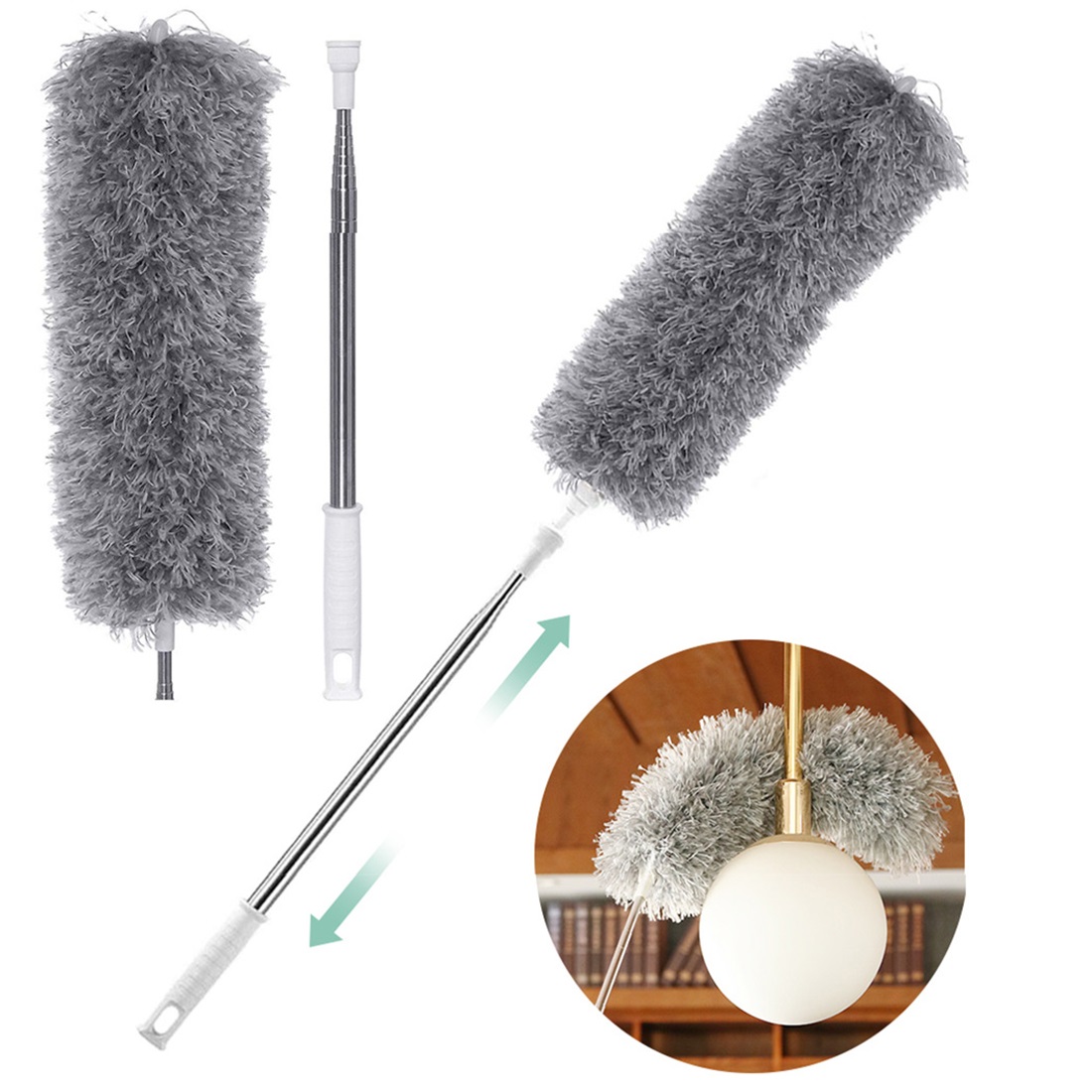 Mini Ostrich Feather DusterTurquoise Blue HibiscusKW Retractable