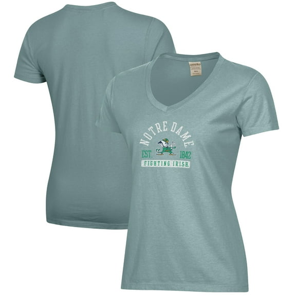 Women's  Green Notre Dame Fighting Irish Arch Logo Comfort Wash V-Neck T-Shirt