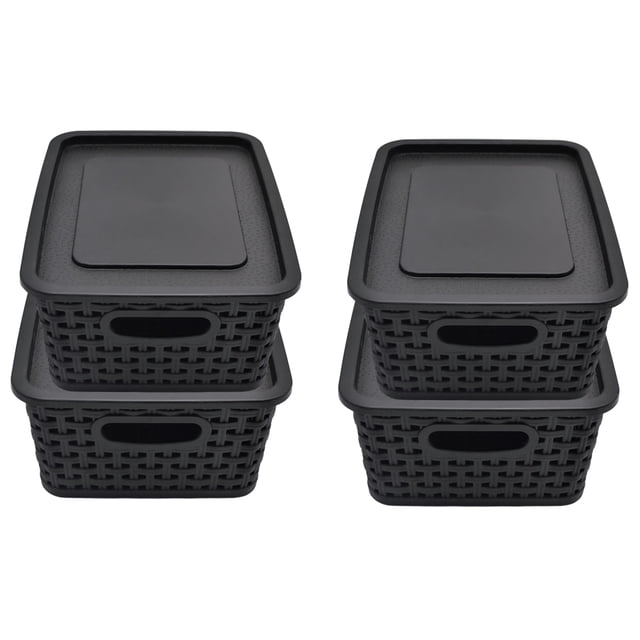 Set de 4 Cajas Organizadoras IPP Rattan Plástico Negro