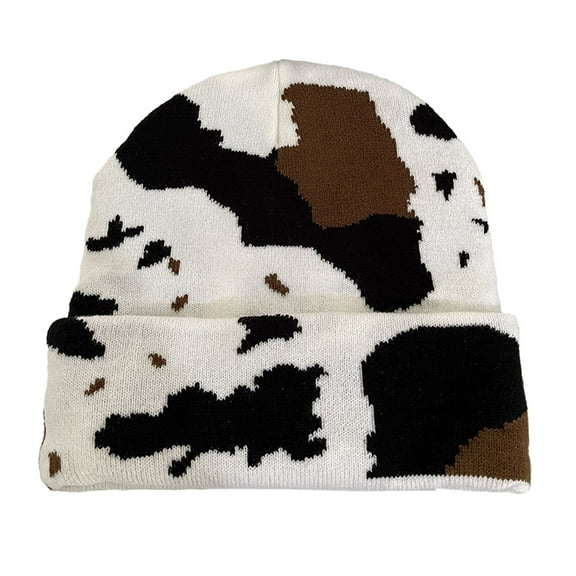 HUANLEDASH Milk Cow Print Beanie Hat Autumn Winter Thick Warm Knitting Hat Unisex Animal Print Dome Skull Hat Streetwear