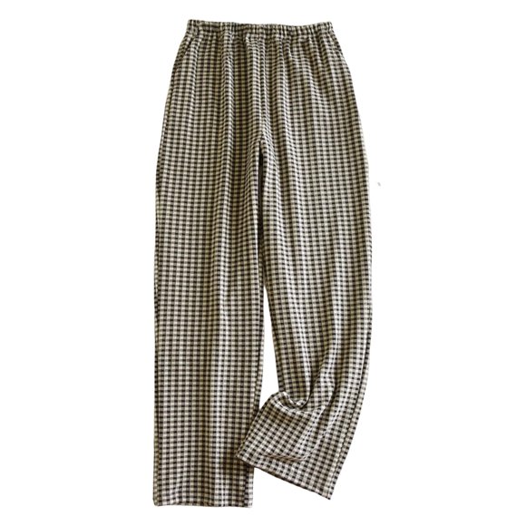 Lenpel Women's Fleece Pajama Pants Soft Comfy Elastic Waist Wide Leg Plaid Lounge Pants Cozy Pj Bottoms with Pockets(Black,Large)