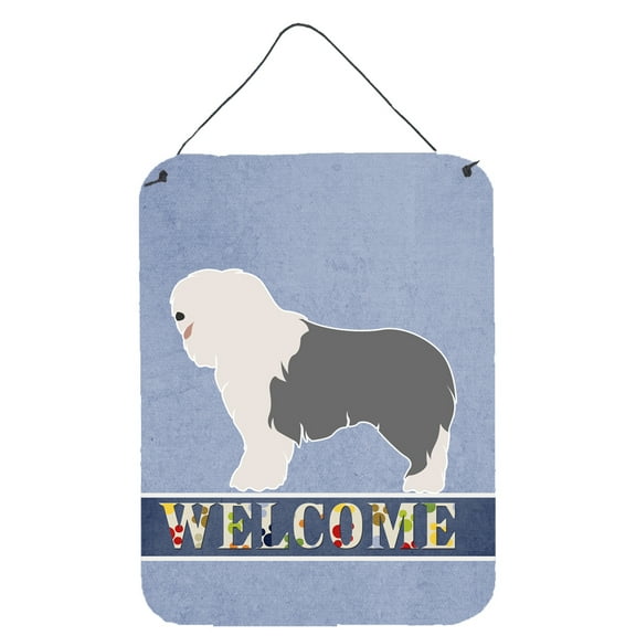 Old English Sheepdog Welcome Wall or Door Hanging Prints Blue