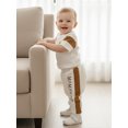 thumbnail image 4 of BemeyourBBs Newborn Baby Boys Spring Summer Fall Clothes Infant Baby Boy Mama's Boy Outfits Waffle Patchwork Bear Embroidered Short Sleeve Rompers Long Pants 2Pcs Clothes Set, 4 of 9
