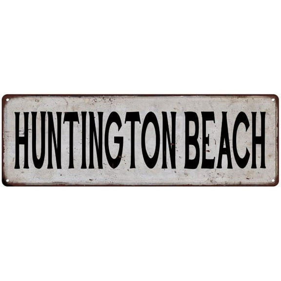 HUNTINGTON BEACH Vintage Look Rustic Metal 6x18 Sign City State 206180041391
