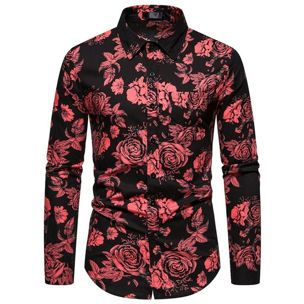 Camisas Vaqueras Para Hombre Manga Corta Camisa de manga larga informal de rosa de tendencia de moda de otono para hombre Watermelon Red L Walmart en linea