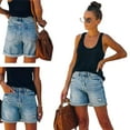 thumbnail image 2 of FLMEI Women's Straight Leg Denim Shorts Female Casual Ripped Jeans Shorts Summer Midriff Shorts with Pockets for Women S-XXL, 2 of 9
