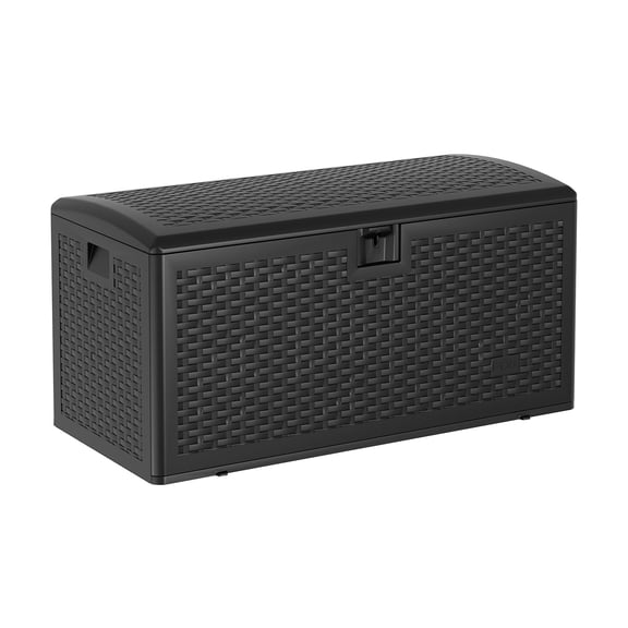 Senfot 120 Gallon Waterproof Lockable Resin Deck Box Hydraulic Rod Outdoor Storage Bin for Patio Garden Pool Black