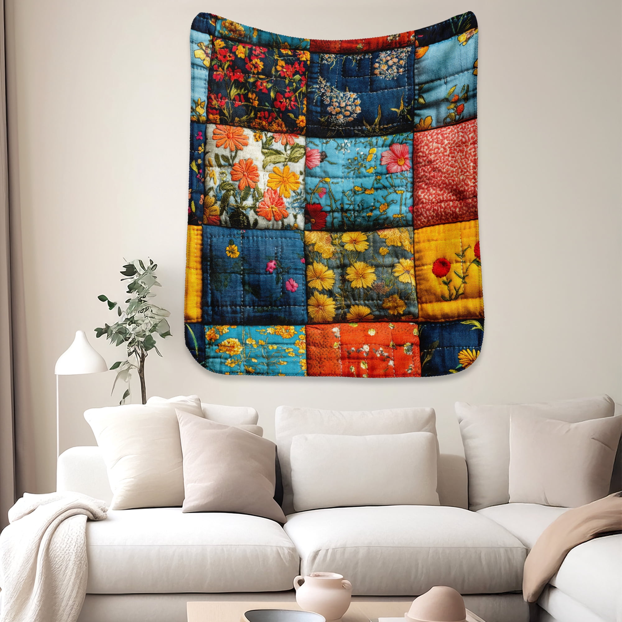 Sherpa Fleece Twin Blanket 60"x80" Reversible Plush Fluffy Blanket, Double-Layer Super Soft Flannel Blanket for Sofa, Couch, Bed, Patchwork Floral Pattern