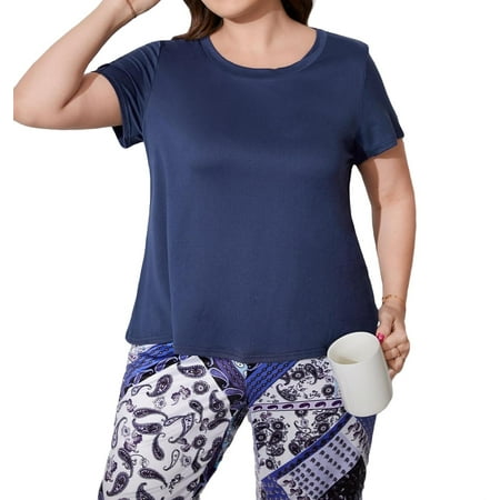 

Womens Plus Pajamas Sets Scarf Print Pant Sets Sleepwear PJ Set Multicolor 3XL