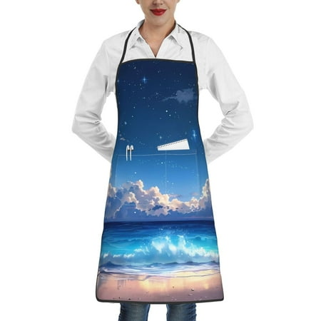 

Lukts Starry Night Ocean View Pattern Kitchen Apron Waterdrop Resistant Apron with adjustable Aprons for Women and Men with Pockets Cooking Apron