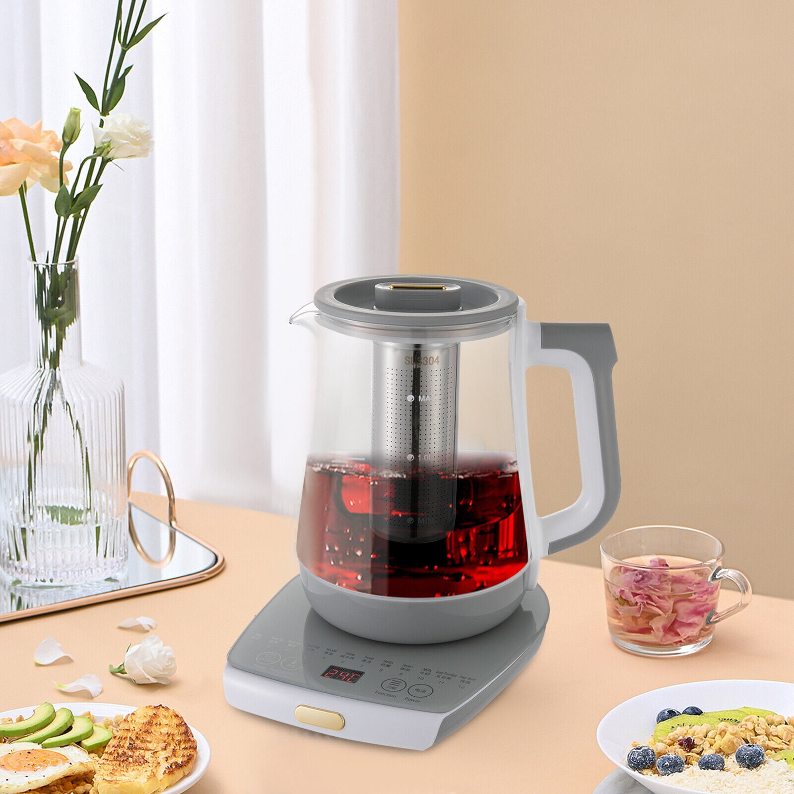 Health Electric Tea Kettle Strainer Glass Tea Maker Tea Water Boiler with Panel