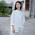 thumbnail image 2 of Traje de tai chi de lino y algodón Chenji para mujer, estilo moderno, camisa de artes marciales, ropa de práctica, pantalones de ejercicio matutino de verano, 2 of 5