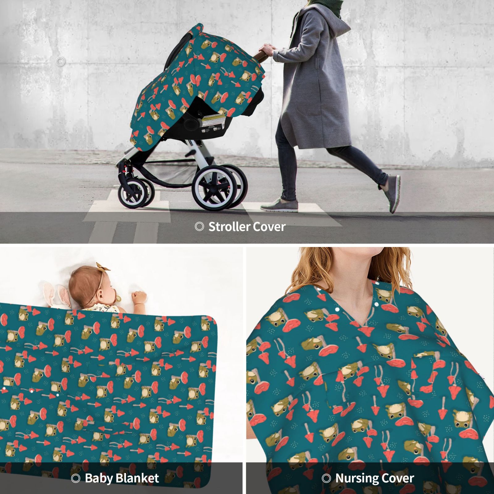 Car Seat Cover Baby - Frog and Mushrooms A Breathable Infant Car Seat Cover for Baby Carseat, Lightweight Comfort Baby Essentials Must Haves Newborn Stuff for Girl Boy