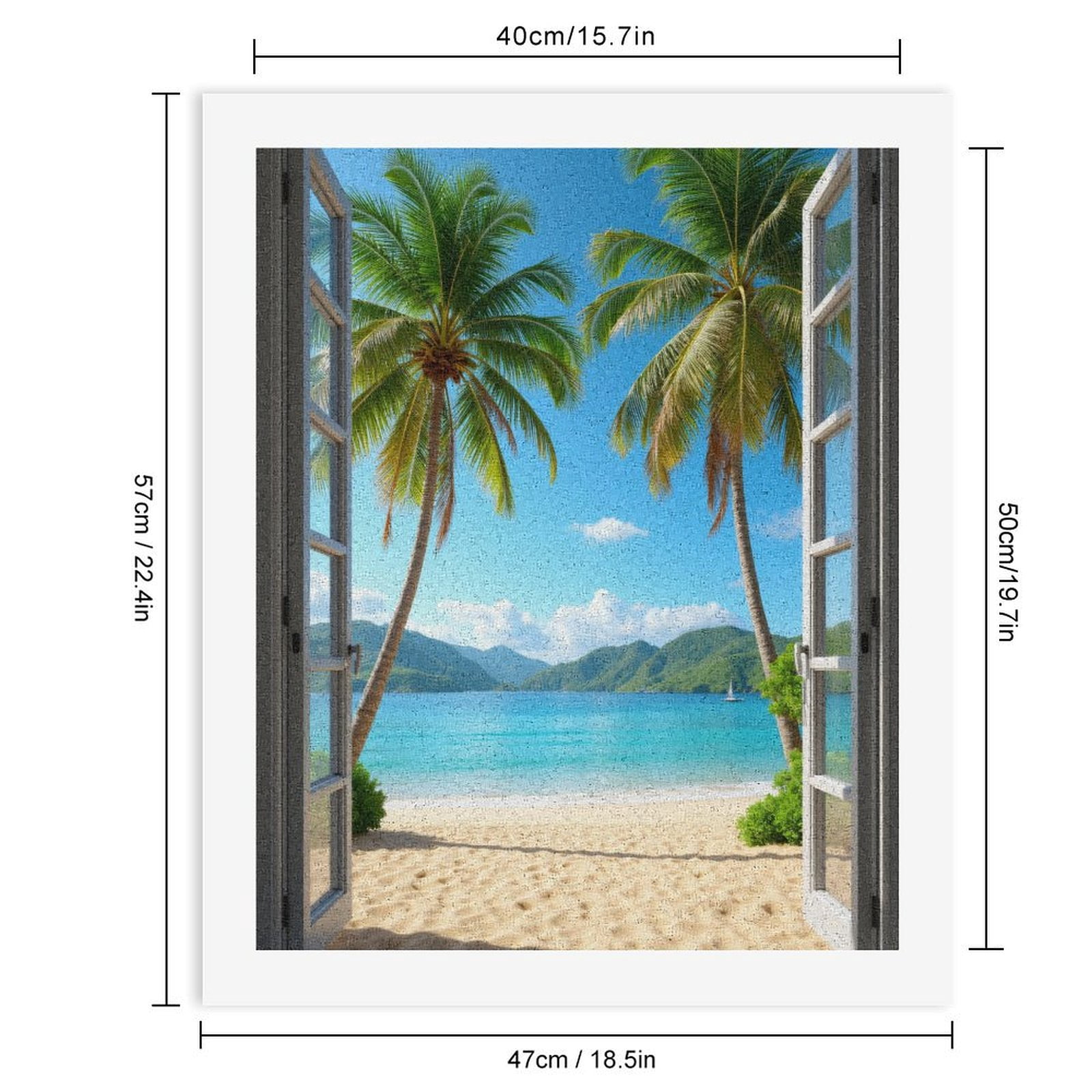 Paint by Numbers Kit for Adults, Beach View Open Window Palms Ocean Paint by Numbers, Easy Paint by Numbers Kit for Adults Beginner, DIY Adult Paint by Number Kits on Canvas, Home Decor