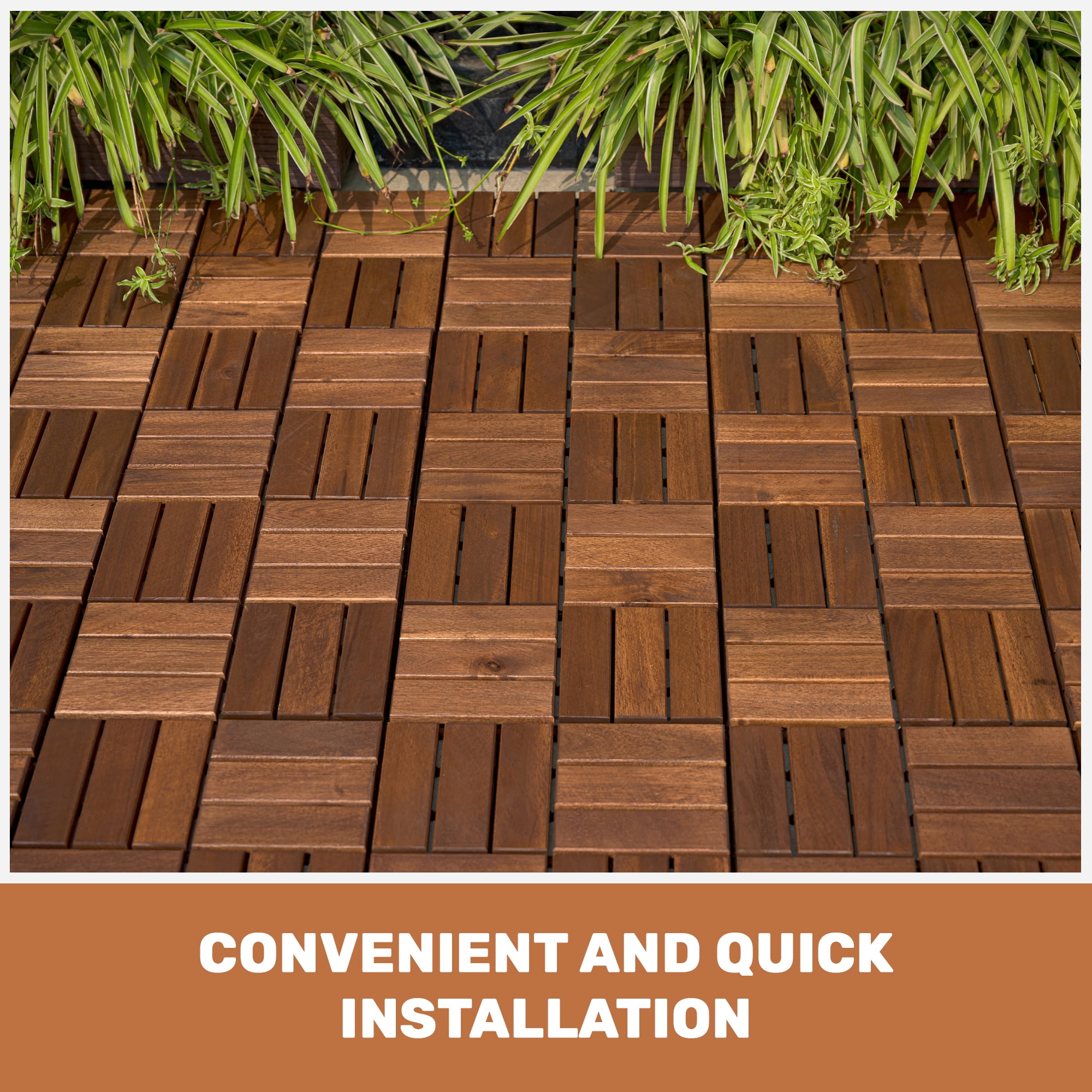 Acacia Wood Deck Tiles, 30 PCS 12x12 Inch Checker Interlocking Floor Tiles for Patio Garden Outdoor Space, Natural