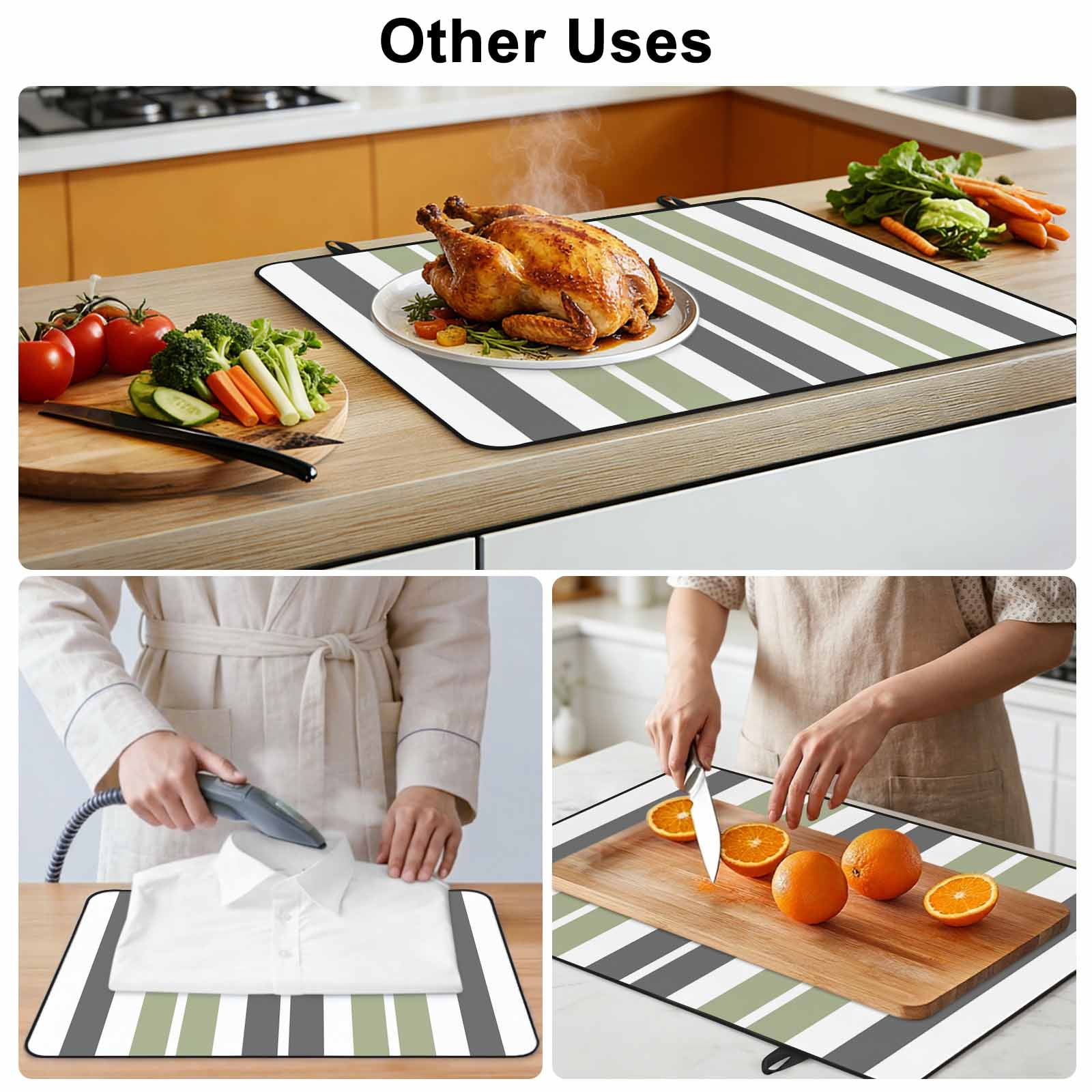 Sage Green Grey Striped Stove Top Cover for Electric Stove, Heat-proof & Non Slip Glass Top Stove Cover Protector, Gray Modern Abstract Art Kitchen Flat Cooktop Rubber Mat 24x21 Inches