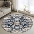 thumbnail image 3 of 4ft Washable Round Rug, Bohemian Circular Non-Slip Circle Area Rug for Living Room Bedroom, Ethnic Style Vintage Blue Beige Texture Indoor Floor Mat for Home Decor, 3 of 9