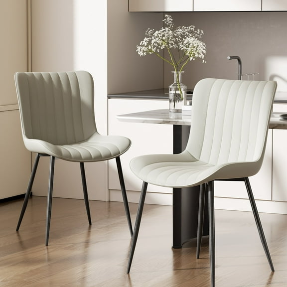 Dining Chairs Set of 2, Modern Armless Side Chairs Faux Leather Cushion Seat for Home, Kitchen, Living Room, Bedroom, Restaurant. White