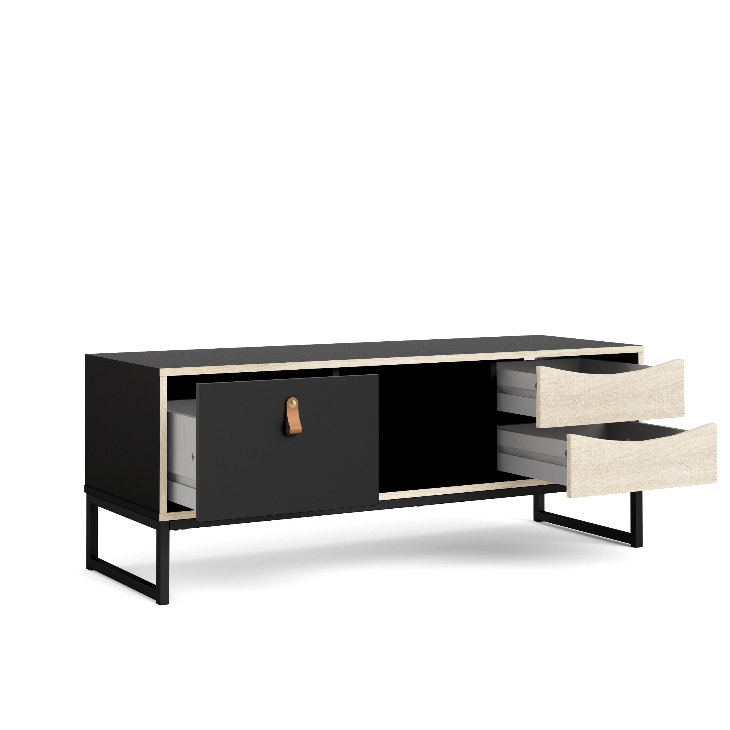 Stubbe 3 Drawer TV Stand, Black Matte/Oak Structure