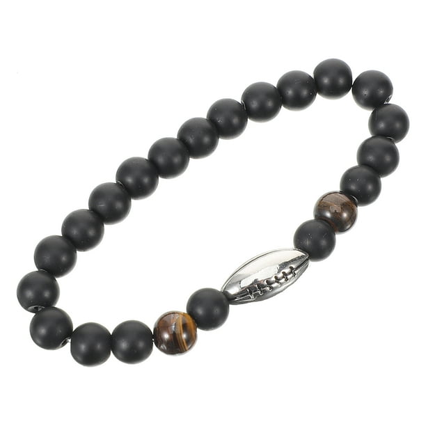 Pulsera de piedras naturales con dije de pelota de rugby, cadena de cuentas, pulsera elástica para hombre