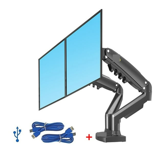 F160 Gas Spring 360 Degree Desktop 17"-27" Dual Monitor Holder Arm With USB3.0 Monitor Mount Bracket Load 2-9kg Each ,Easy to Use