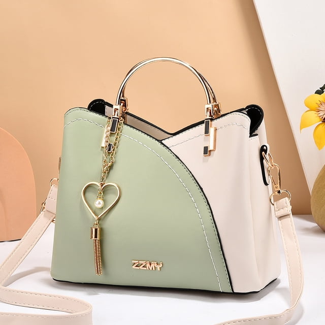 Bolso bandolera con bloques de color, bolso bandolera con decoración de borlas metálicas de moda para mujer