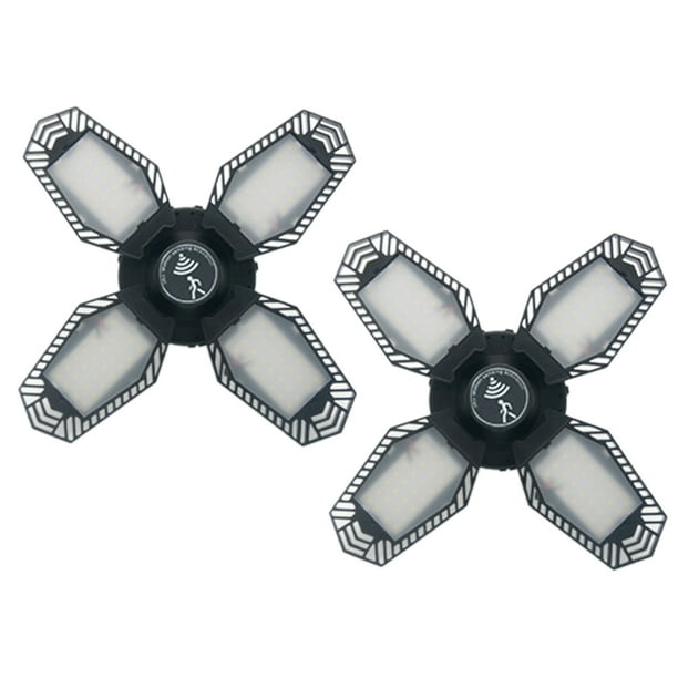Bombilla LED Irfora 2PCS AC110-130V 80W Sensor de movimiento LEDs Luz de garaje Luces de techo plegables deformables con 4 paneles ajustables E26 Base Socket Holder 6500k Luz blanca par Irfora Bombilla LED