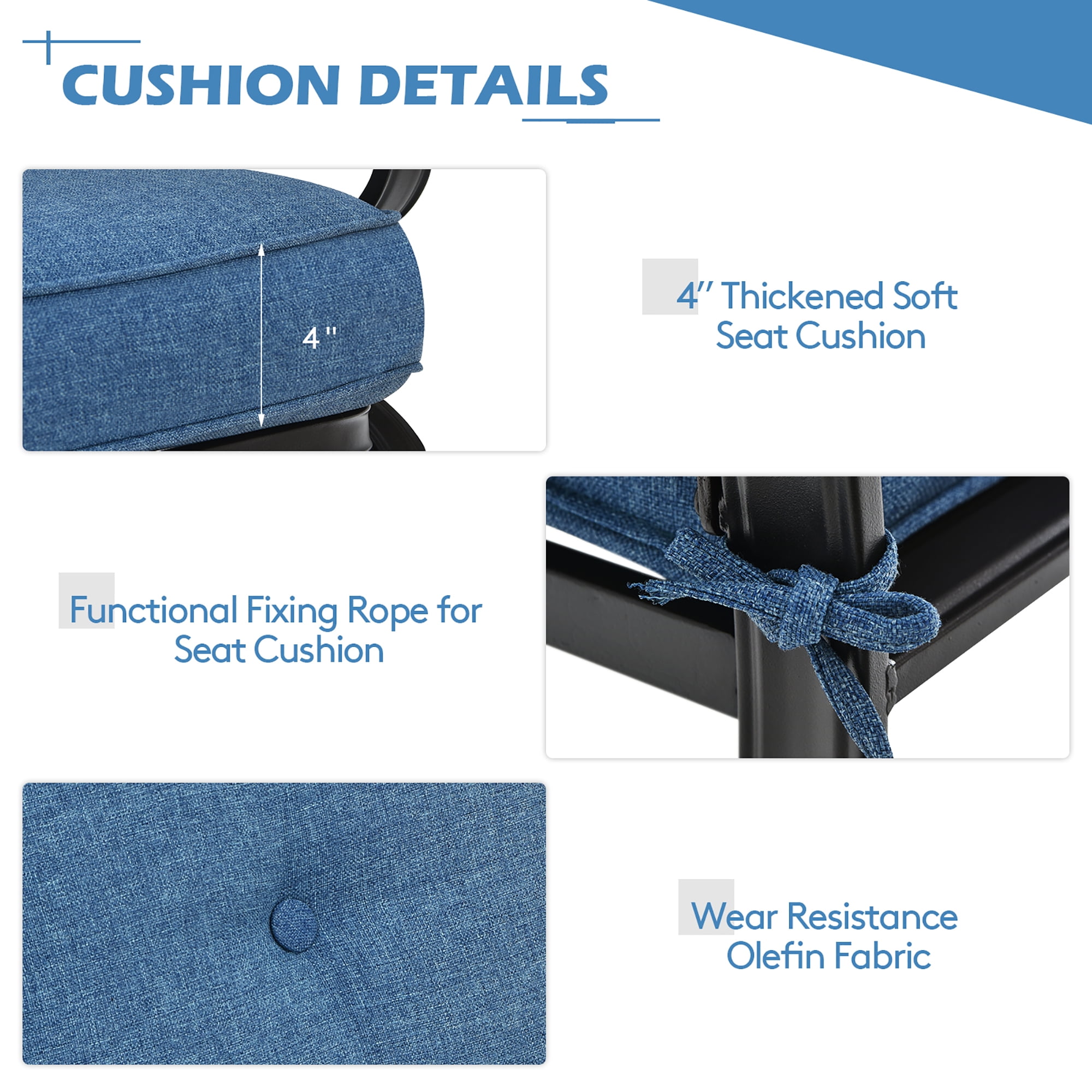 Costway 2PCS Patio Loveseat Bench Table Furniture Set Cushioned Chair Blue