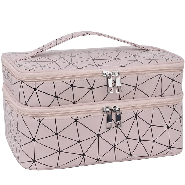 Bolsa de maquillaje MKPCW grande de doble capa con bolsa para brochas y separador
