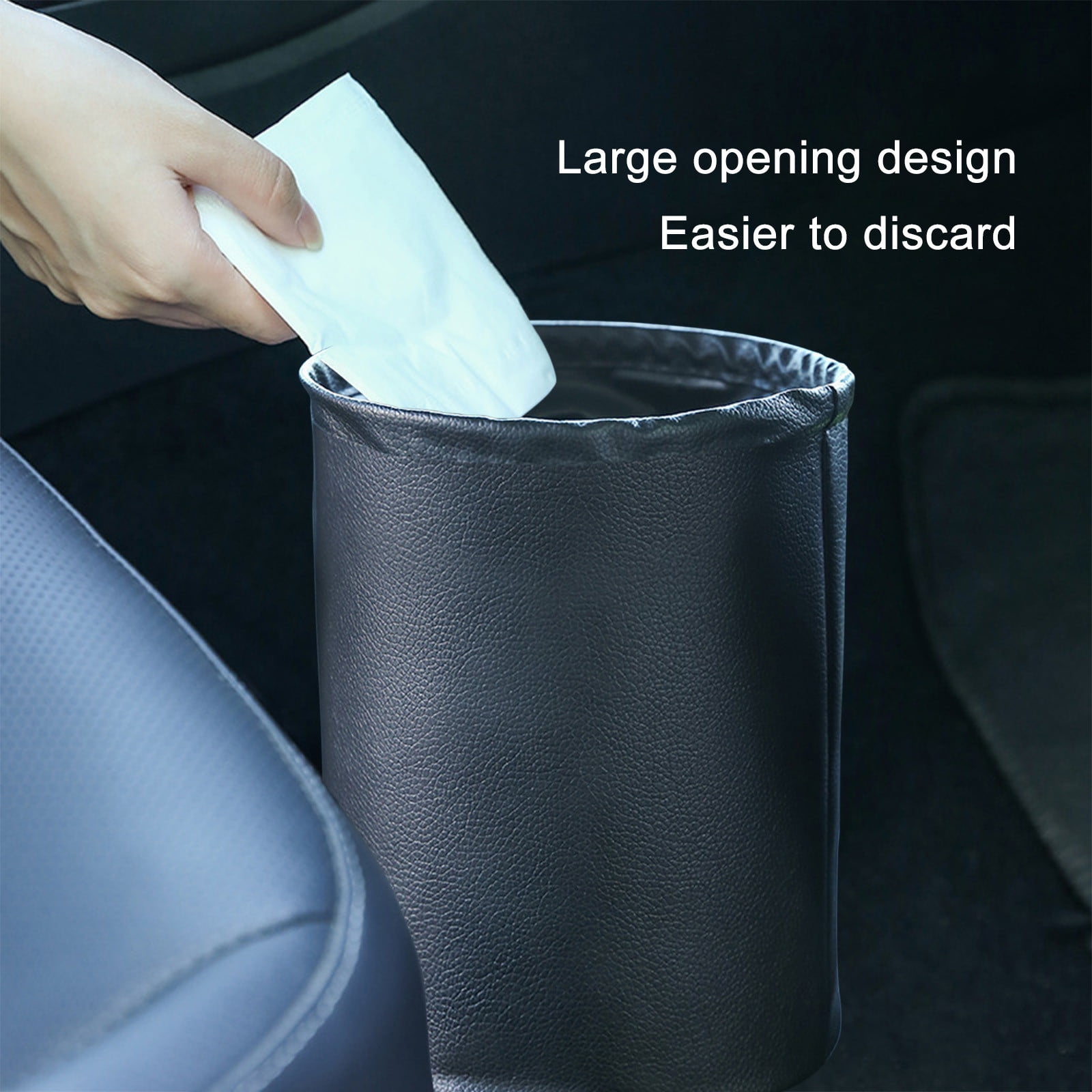 BELINOUS Car Trash Can for Front Seat, Leather and Oxford Car Garbage Can, 2.25 Gallon Car Trash Bin, Car Garbage Bag Hanging Back Seat Center