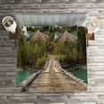 thumbnail image 2 of Ambesonne Rustic Quilted Coverlet 3 Pcs, River Pine Tree Forest, Queen Size, Brown Green, 2 of 2