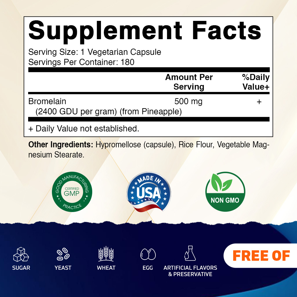 Vitamatic Bromelain 2400 GDU/g, 500 mg, 180 Capsules, Digestive Enzymes pack of 2