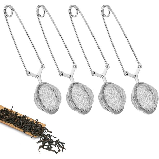 SET DE 4 pinzas de té de acero inoxidable, 4,5 cm, filtros de té para té suelto, pinzas de tamiz de malla fina, bolas de té para una degustación óptima