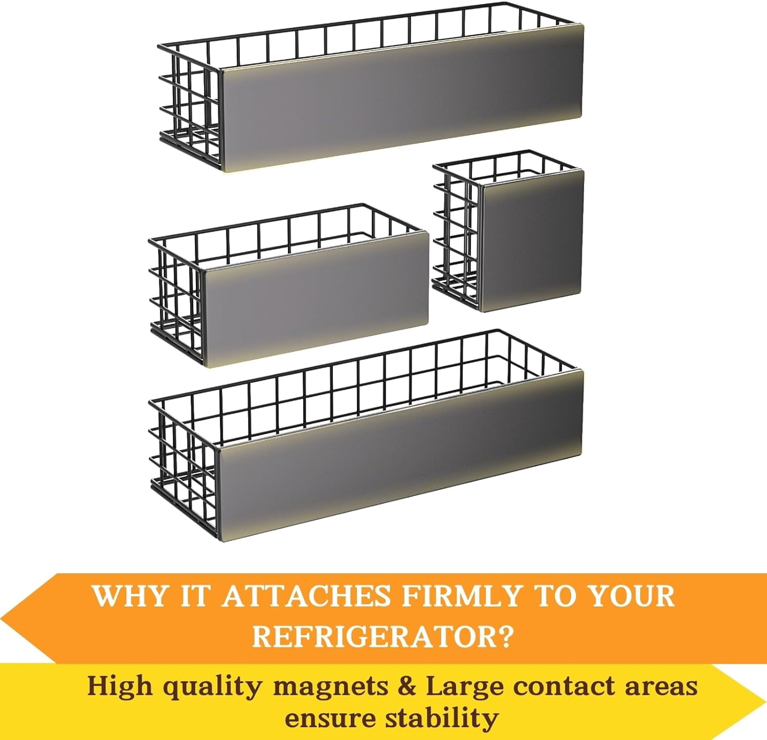 Magnetic Fridge Shelf 4-Pack Metal Strong Magnet Rack Space Saving Spice Organizer Utensil Holder Fruit Potato Onion Storage Bins Black Refrigerator Organizers and Storage