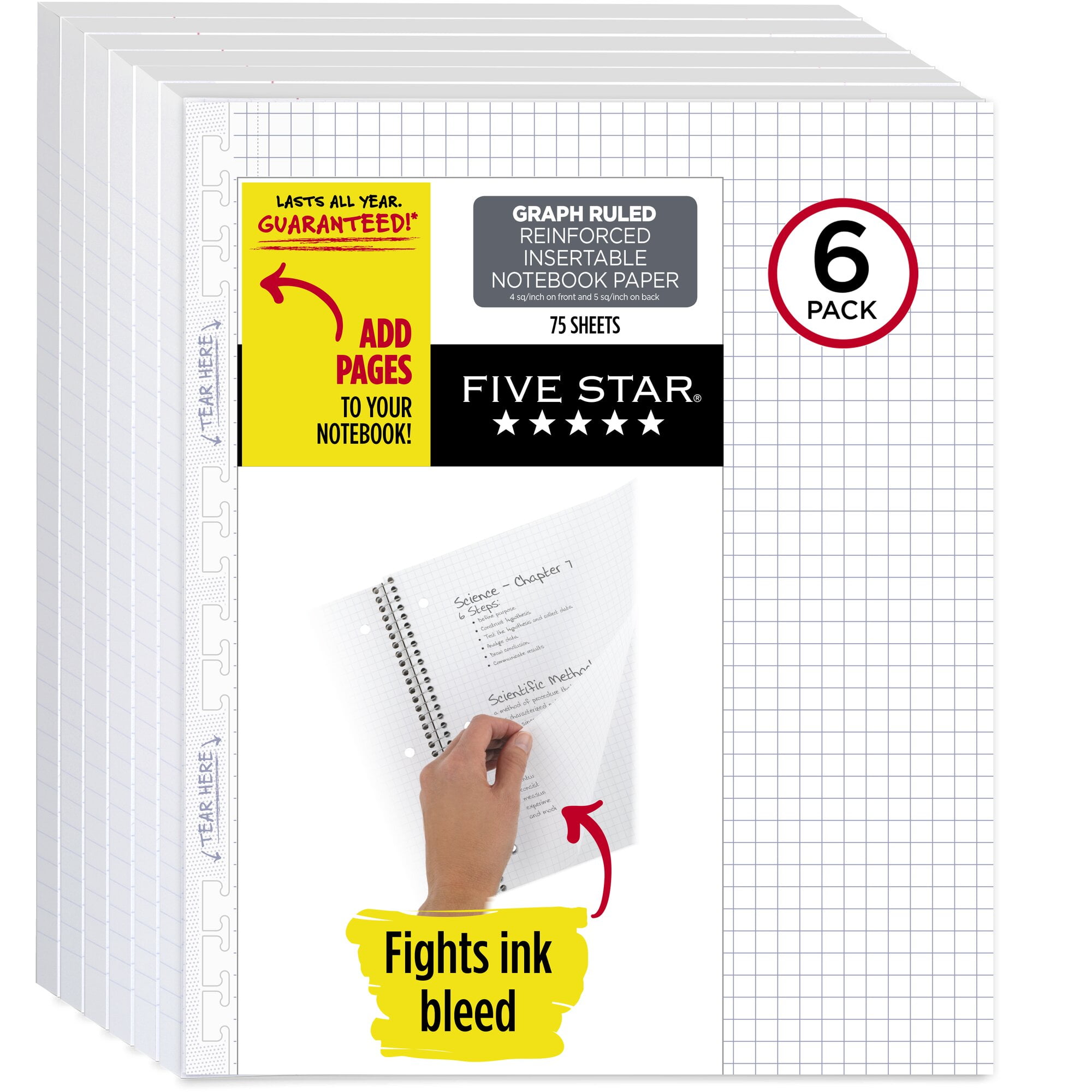 Five Star Reinforced Insertable Notebook Paper Graph Ruled 8 12 x 11 75
