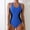 Blue, variant on TrendVibe365 Modest Swimwear for Women Strap V Neck One-Piece Modest Patchwork Solid Athletic Surfing Sports Training Romper Beachwear Modest High Cut Bikinis Tankinis for Holiday Seaside