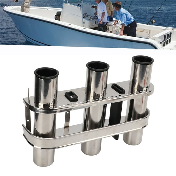 Spptty Metal Fishing Rod Holder,Fishing Rod Holder Marine Stainless Steel 3  Tube Link Rod Holder Rod Pod with Toolbar for Marine Yacht Boat Truck RV,3 Tube  Fishing Rod Holder 