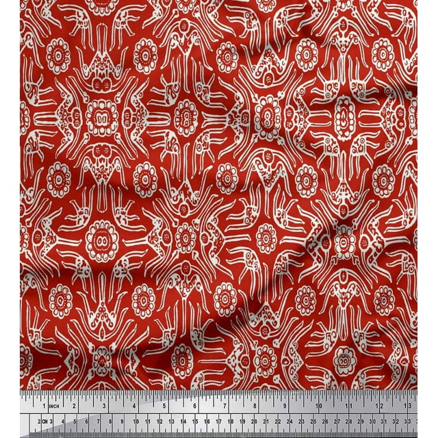 Soimoi Polyester Crepe Fabric Floral & Moroccan Damask Print Fabric by Yard 42 Inch Wide
