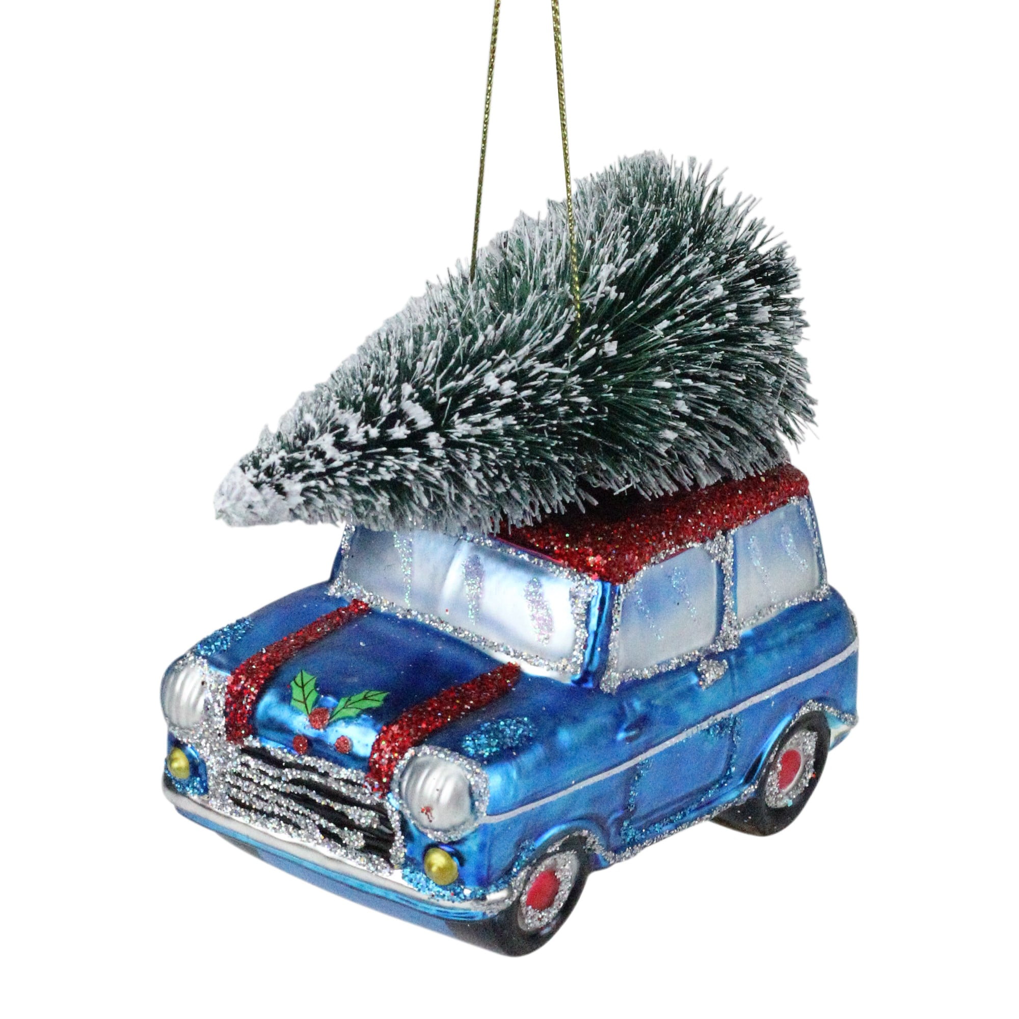 Tin Woody Wagon Car With Wreath and Christmas Tree Ornament NEW
