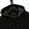 thumbnail image 6 of VSSSJ Hoodies for Men Lace Up V Neck Thick Henley Sweatshirt Long Sleeve Loose Solid Vintage Drawstring Hooded Pullover Hoodie with Pocket Black M, 6 of 6