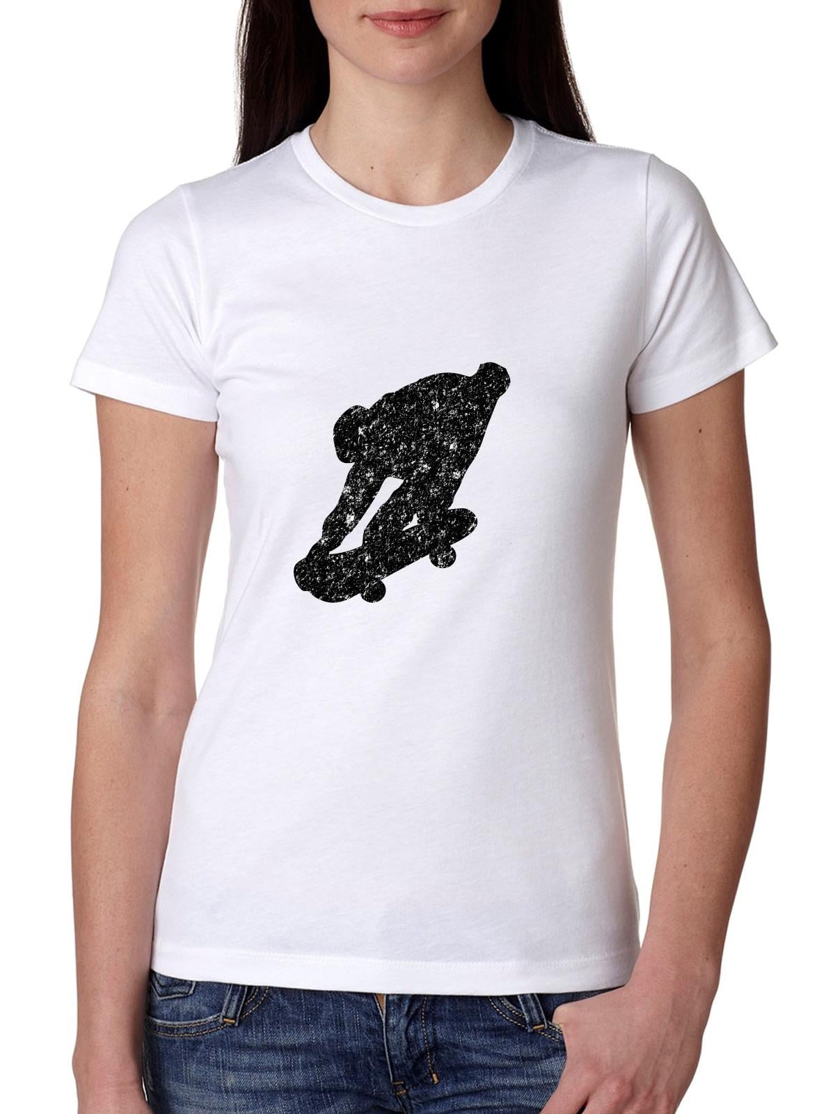 Trendy Skateboard Riding Large Graphic Silhouette Women's Cotton T-Shirt by Hollywood Thread
