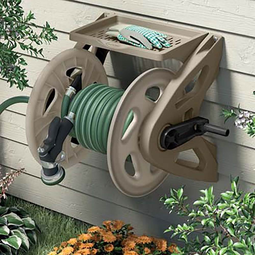 Suncast Handler Taupe 200 feet of 0.63-inch Standard Vinyl Hose Wall-Mounted Hose Reel